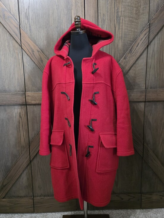 Burberry Jackets & Blazers - Burberry Red Hooded Toggle Pea Coat